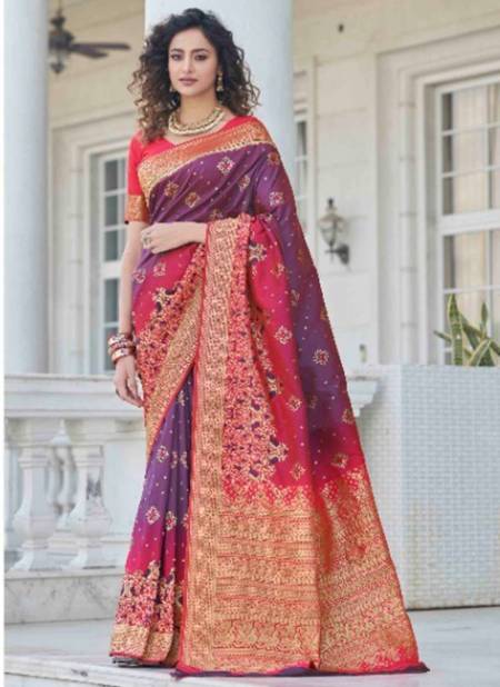 Purple Colour Maharani Vol 3 Shubhvastra New Latest Designer Festive Wear Banarasi Silk Saree Collection 5375